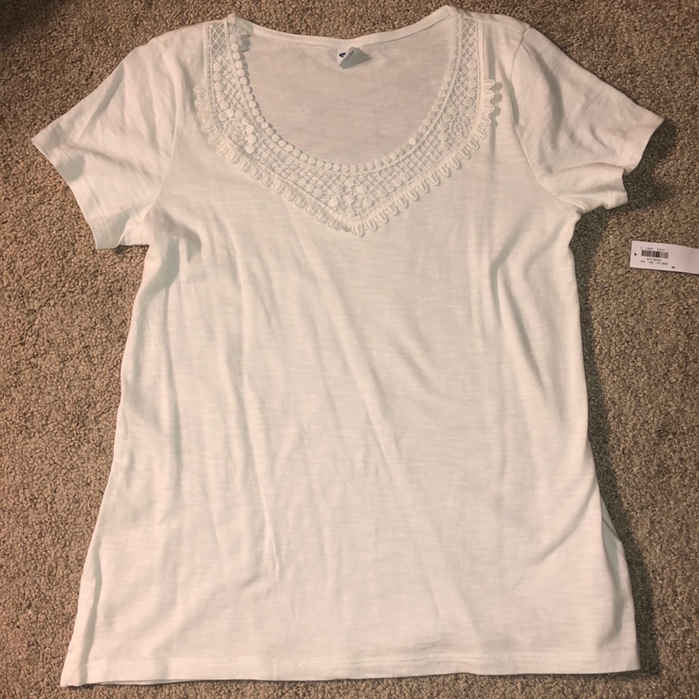 NEW W/ TAGS White T-Shirt With Lace Neckline